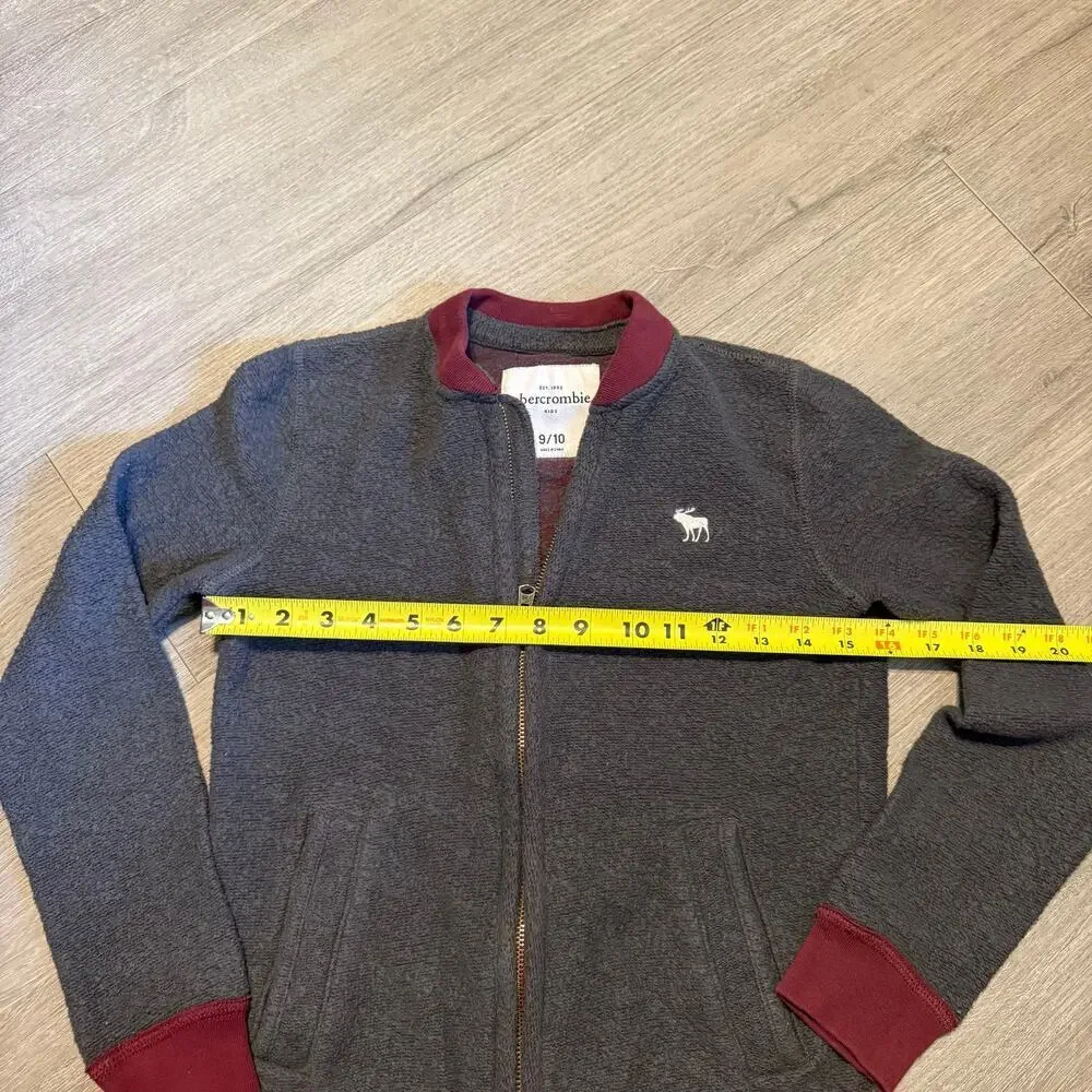 Abercrombie Kids Fleece Zip Jacket Maroon Trim Size 9/10 Soft Warm Coat